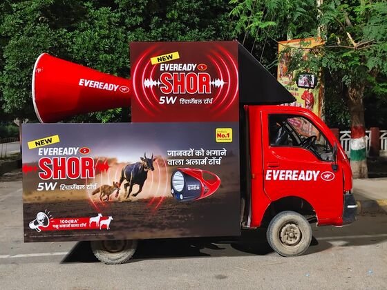 Eveready Shor branded promotional van on the road