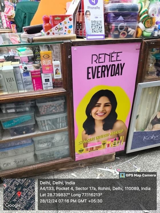 Renee Everyday in-shop branding poster at a cosmetics counter